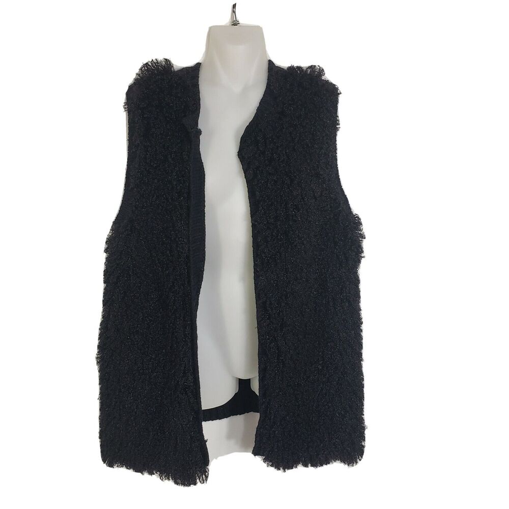 Eyeshadow Womens Sweater Vest Large Faux Fur Panels Black Open Front Sleeveless